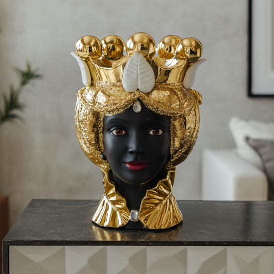 Scultura testa moro lei oro h17 soprammobile bongelli preziosi