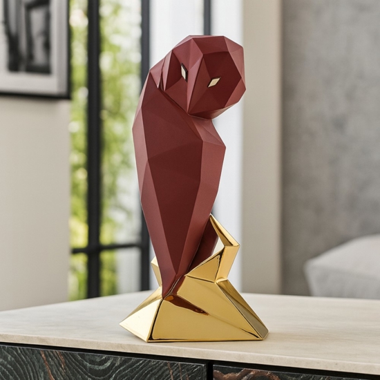 Soprammobile statuina gufo rosso h16 base oro bongelli preziosi