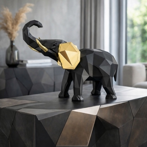 Scultura elefante nero oro 17x14cm soprammobile bongelli preziosi