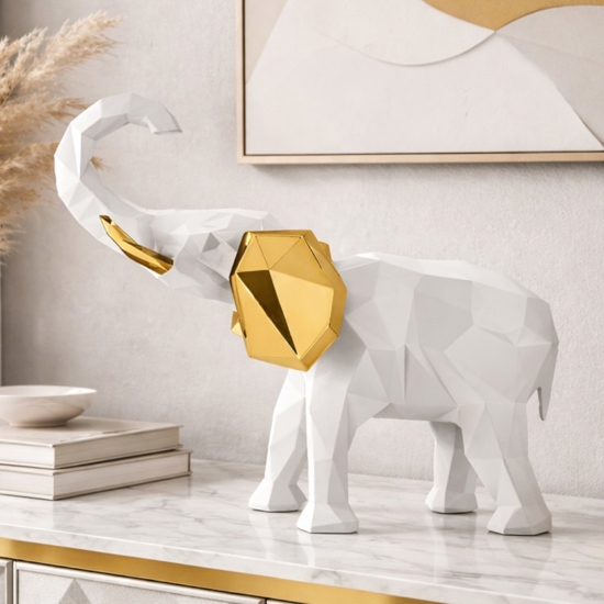 Soprammobile elefante bianco oro 32x27cm design moderno bongelli preziosi