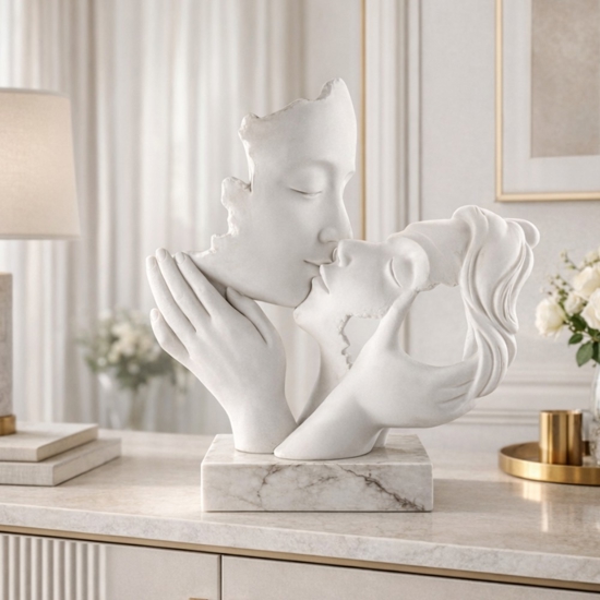 Scultura volti innamorati 25x23cm base marmo bianco bongelli preziosi