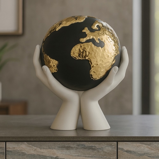 Scultura mani bianche mondo nero oro h13