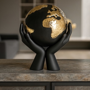 Scultura mondo nelle mani nero oro h13 soprammobile bongelli preziosi