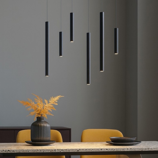 Lampadario moderno per tavolo soggiorno nero 6 luci led dimmerabile