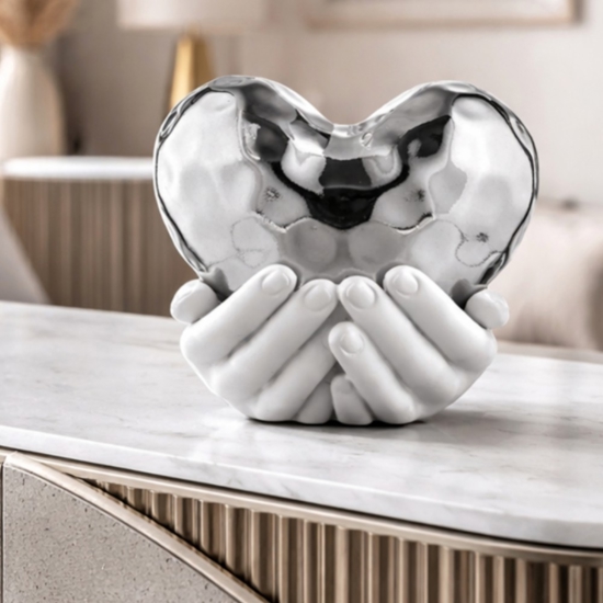 Soprammobile mani cuore argento 25x25cm scultura bongelli preziosi