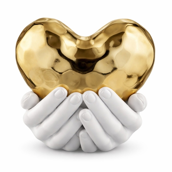 Soprammobile mani cuore oro 25x24cm design moderno bongelli preziosi