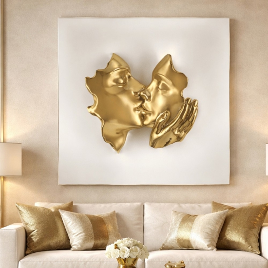 Quadro volti 3d moderno 50x50 bianco oro bongelli preziosi