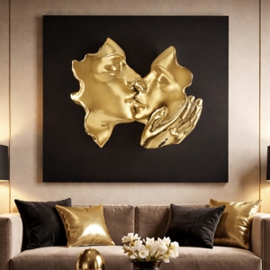 Quadro scultura volti 3d moderno 50x50 oro nero bongelli preziosi