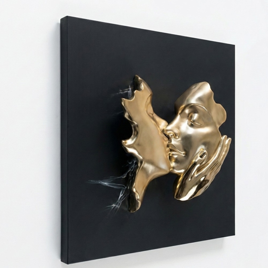 Quadro scultura volti 3d moderno 50x50 oro nero bongelli preziosi
