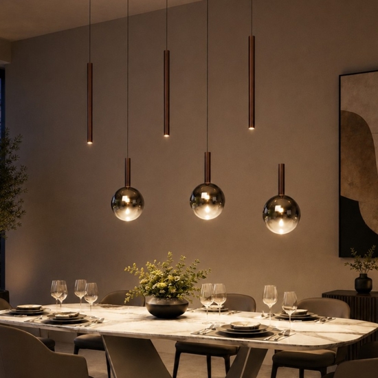 Lampadario per tavolo da pranzo rame led cct 7 luci 