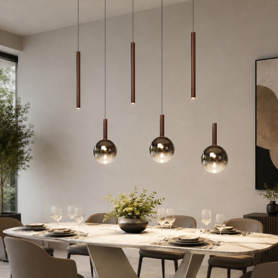 Lampadario per tavolo da pranzo rame led cct 7 luci 