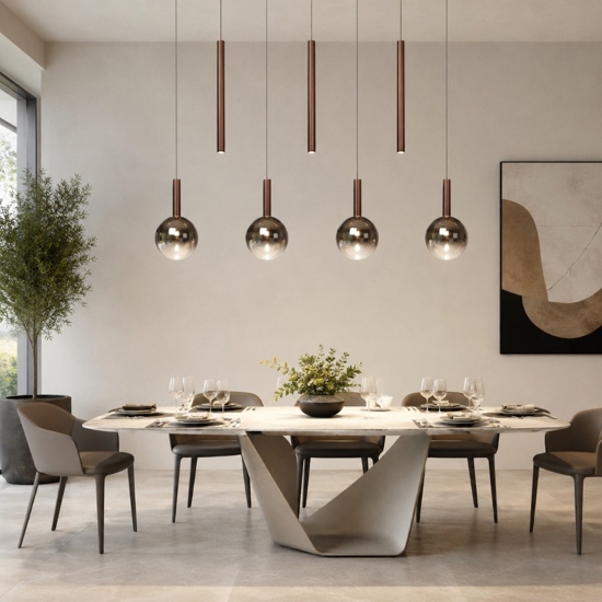 Lampadario per tavolo da pranzo rame led cct 7 luci 