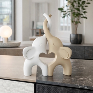 Coppia di elefantini  bianco nocciola 29x21 soprammobile bongelli preziosi