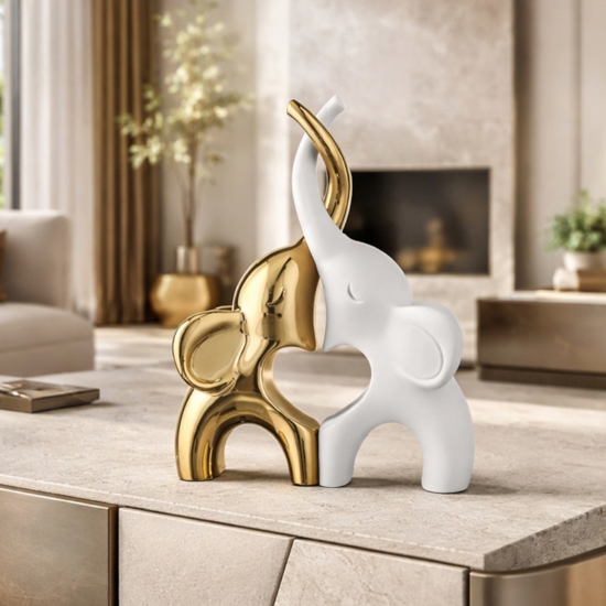 Soprammobile coppia di elefantini 29x21cm bianco oro bongelli preziosi