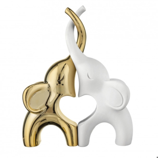 Soprammobile coppia di elefantini 29x21cm bianco oro bongelli preziosi