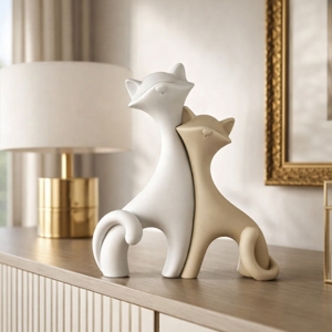 Scultura gatti soprammobile bianco nocciola bongelli preziosi
