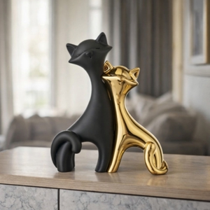Coppia di gatti nero oro soprammobile bongelli preziosi 24x29cm