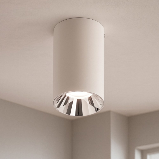 Faretto da soffitto cilindro bianco riflettore cromato