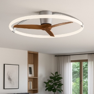 Ventilatore a plafoniera con luce 13mq grigio pale di legno con telecomando led 75w 4000k