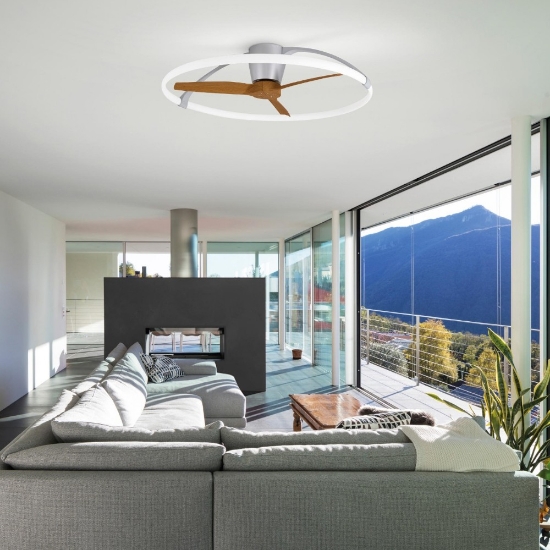 Ventilatore a plafoniera con luce 13mq grigio pale di legno con telecomando led 75w 4000k