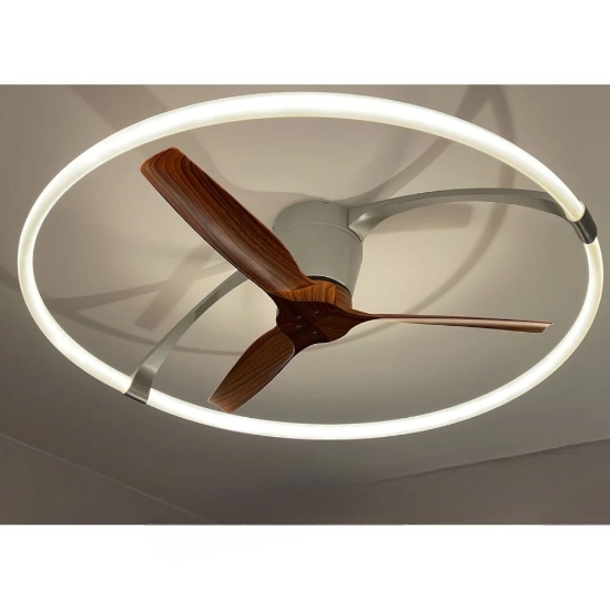 Ventilatore a plafoniera con luce 13mq grigio pale di legno con telecomando led 75w 4000k