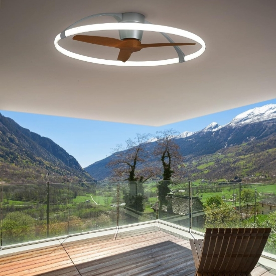 Ventilatore a plafoniera con luce 13mq grigio pale di legno con telecomando led 75w 4000k