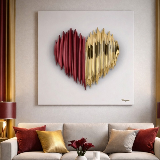 Quadro moderno cuore stilizzato 50x50 marmorino 3d bongelli preziosi