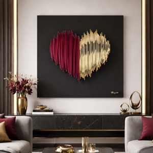 Quadro moderno cuore stilizzato 50x50 bero rosso oro bongelli preziosi