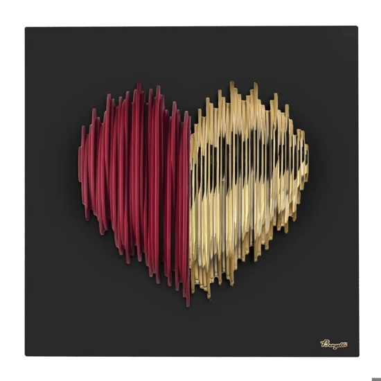 Quadro moderno cuore stilizzato 50x50 bero rosso oro bongelli preziosi