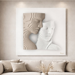 Quadro moderno coppia stilizzata bianco nocciola 50x50 bongelli preziosi