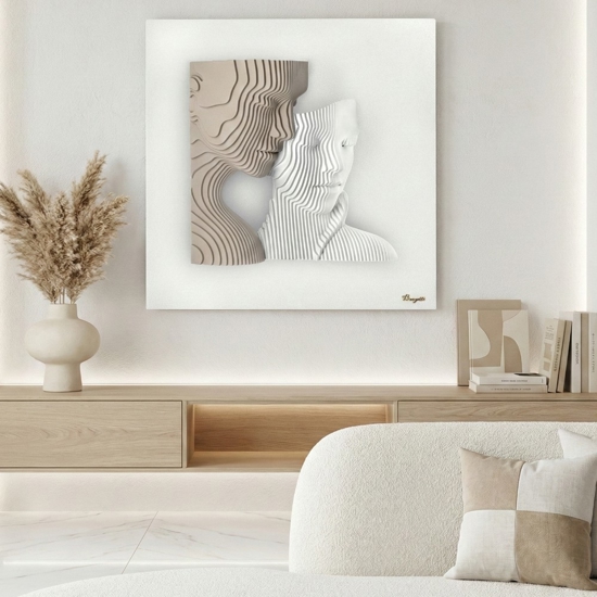 Quadro moderno coppia stilizzata bianco nocciola 50x50 bongelli preziosi