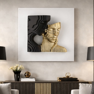 Quadro scultura coppia stilizzata bianco nero oro 50x50 bongelli preziosi