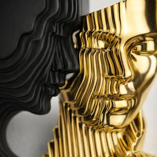 Quadro scultura coppia stilizzata bianco nero oro 50x50 bongelli preziosi