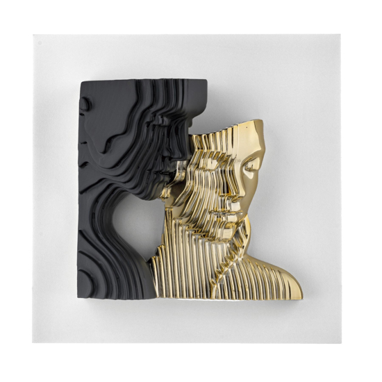 Quadro scultura coppia stilizzata bianco nero oro 50x50 bongelli preziosi