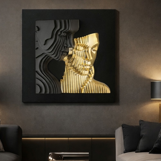 Quadro scultura coppia stilizzata oro nero 50x50 moderno bongelli preziosi
