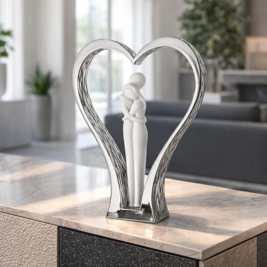 Scultura design moderna coppia cuore argento bongelli preziosi