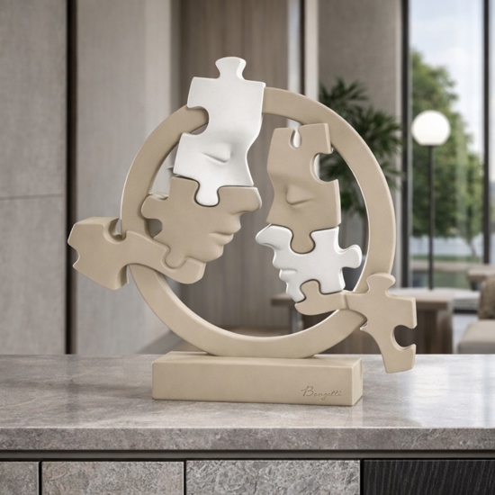 Scultura volti puzzle artistica nocciola bianco bongelli preziosi