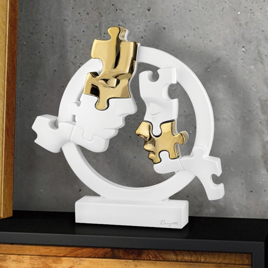Scultura volti puzzlue oro soprammobile moderno bongelli preziosi