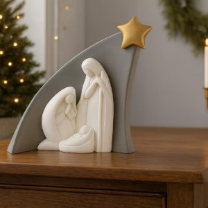 Statuina presepe moderno natività con stella grigio h12 cm bongelli preziosi