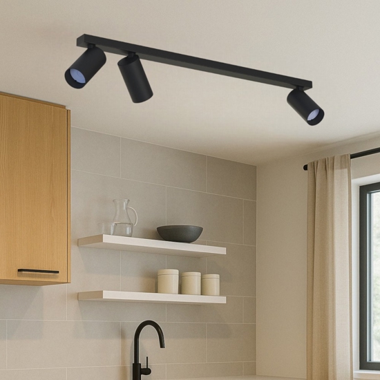 Plafoniera nera con 3 faretti led orientabili