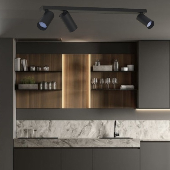 Plafoniera nera con 3 faretti led orientabili