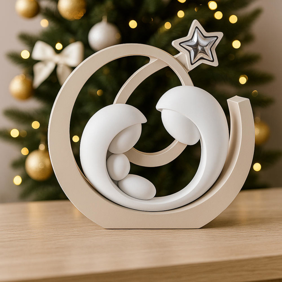 Bongelli prezione statuina presepe natalizio gesso bianco e nocciola stella argentata