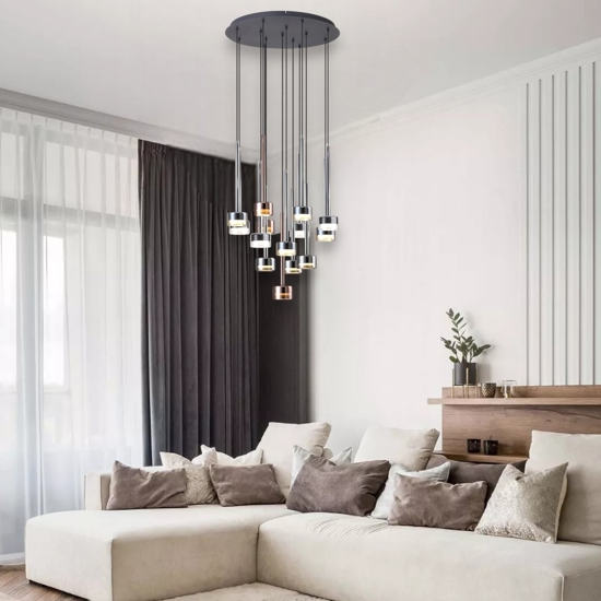 Lampadario per soggiorno nero a cascata vetri multicolor