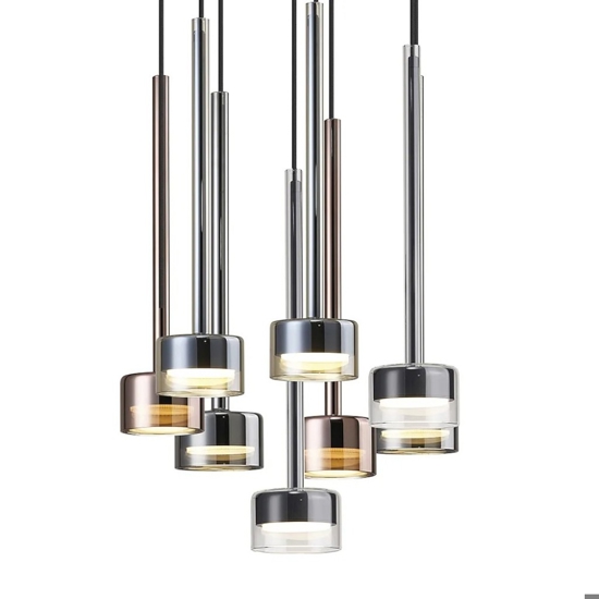 Lampadario per soggiorno moderno 8 luci vetri multicolor