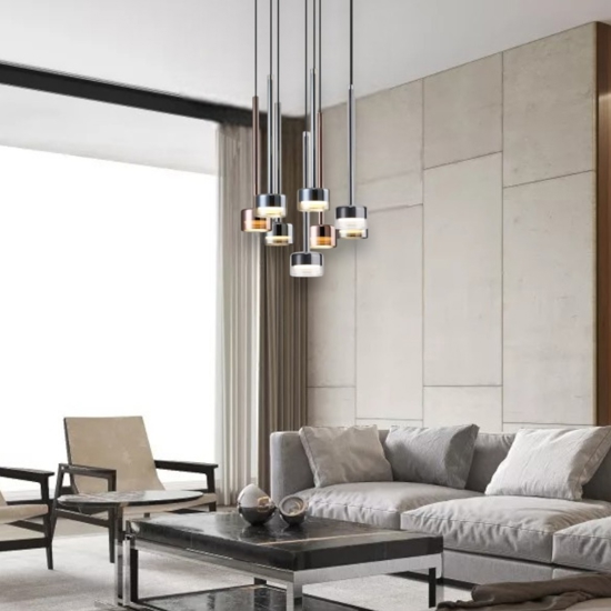 Lampadario per soggiorno moderno 8 luci vetri multicolor