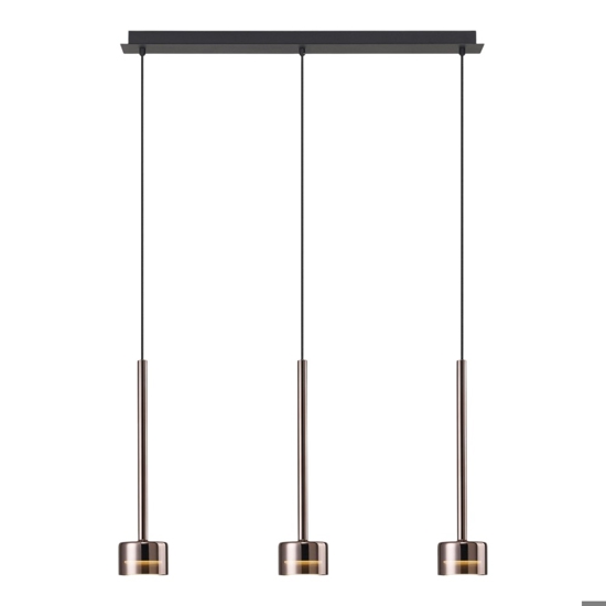 Lampadario per cucina moderna 3 luci vetri rame