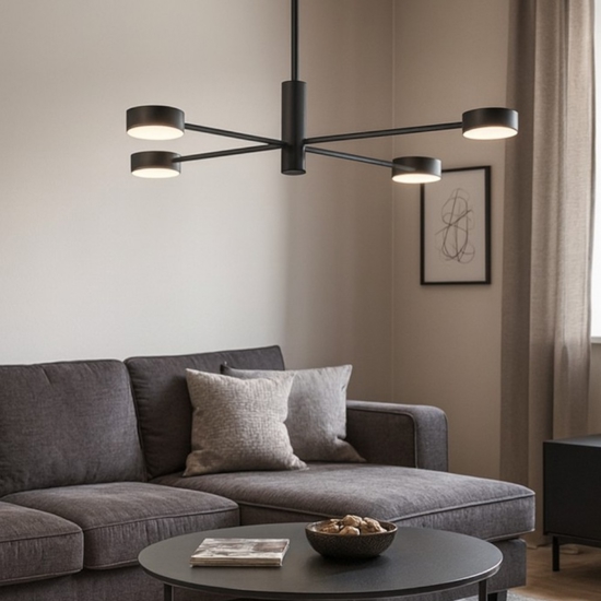 Lampadario moderno nero luci orientabili per soggiorno lampadine gx53