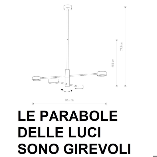 Lampadario moderno nero luci orientabili per soggiorno lampadine gx53