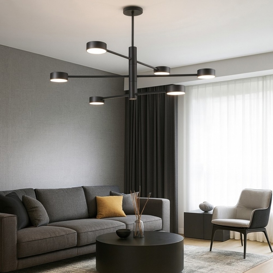 Lampadario per soggiorno moderno nero luci girevoli