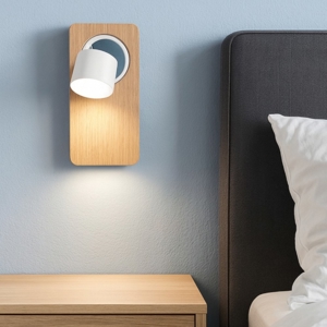 Beebo w rovere applique da comodino in legno led 5w 3000k con interruttore